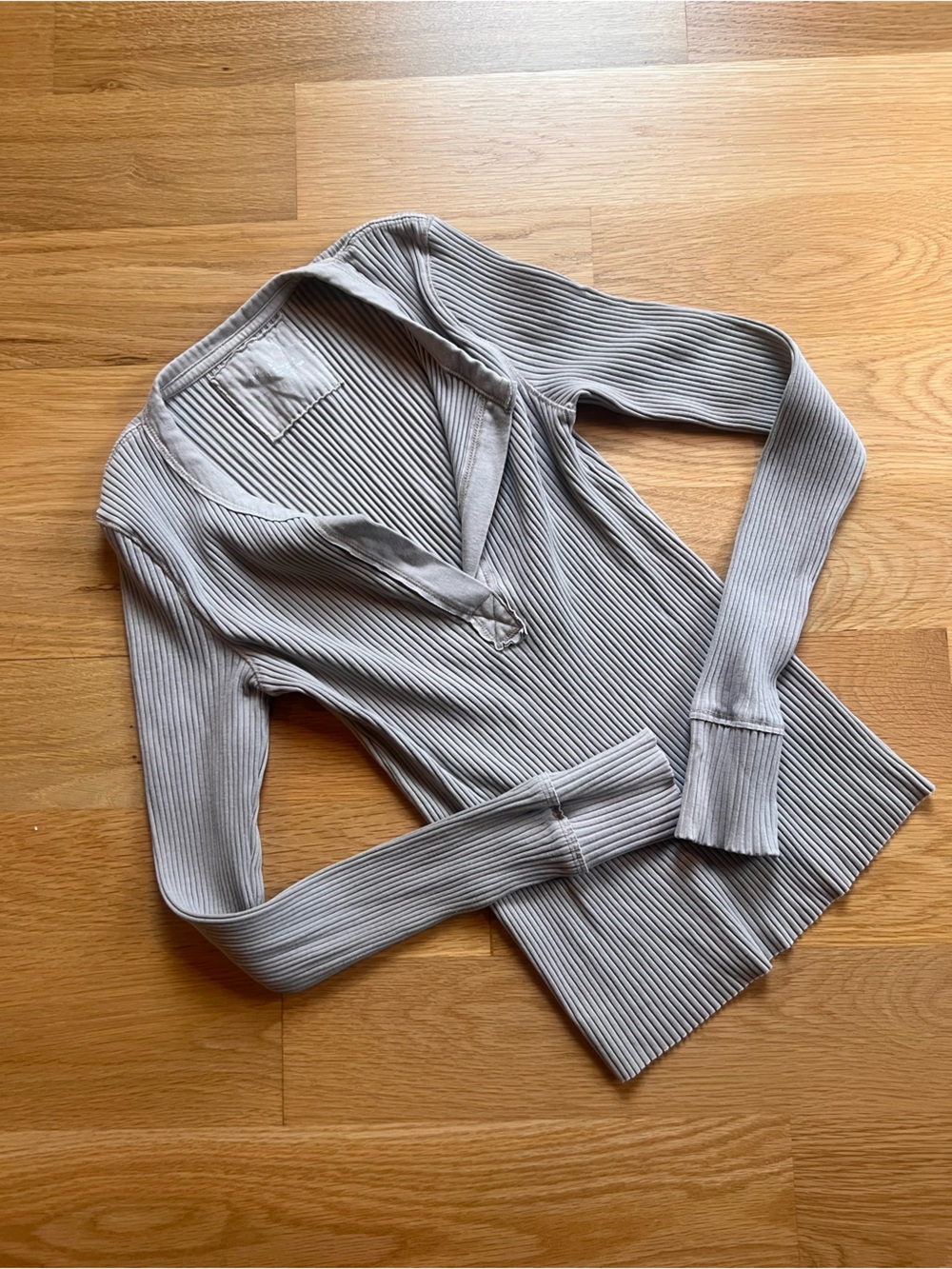 aerie Ribbed V-Neck Long Sleeve Tee - Taupe